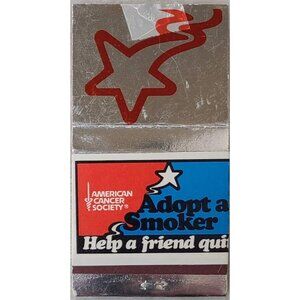 Vintage Matchbook Cover American Cancer Society Adopt a Smoker No Tip Matches